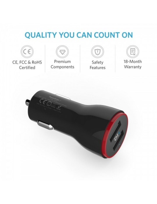 Anker USB Car Charger PowerDrive 2 (24W / 4.8A, 2 Ports) for [iPhone 6 / 6 Plus, iPad Air 2 / mini 3, Galaxy S6 / S6 Edge]